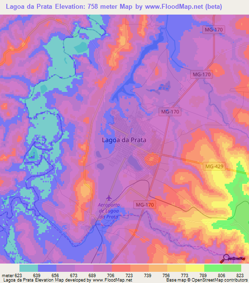 Lagoa da Prata,Brazil Elevation Map