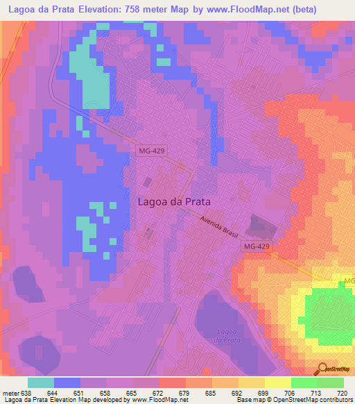 Lagoa da Prata,Brazil Elevation Map