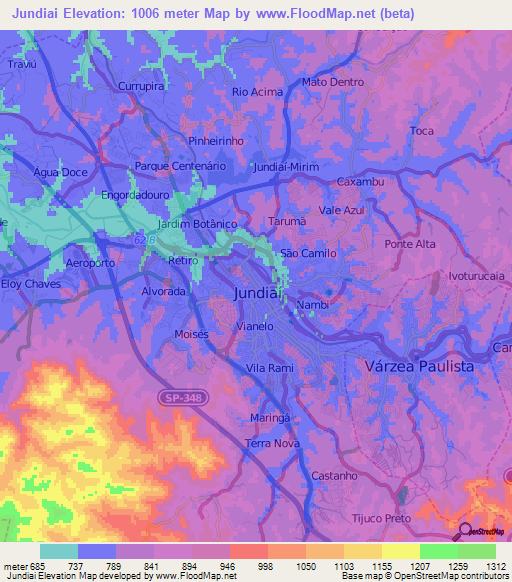 Jundiai,Brazil Elevation Map