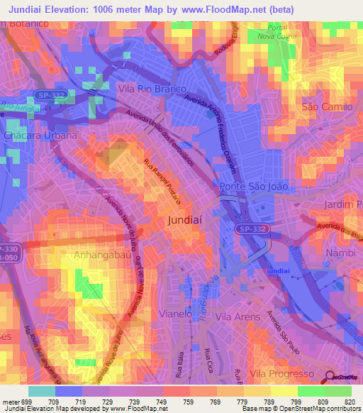 Jundiai,Brazil Elevation Map