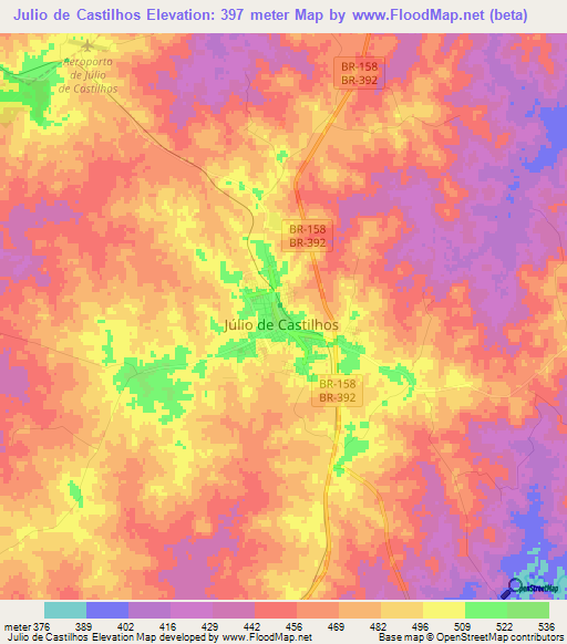 Julio de Castilhos,Brazil Elevation Map