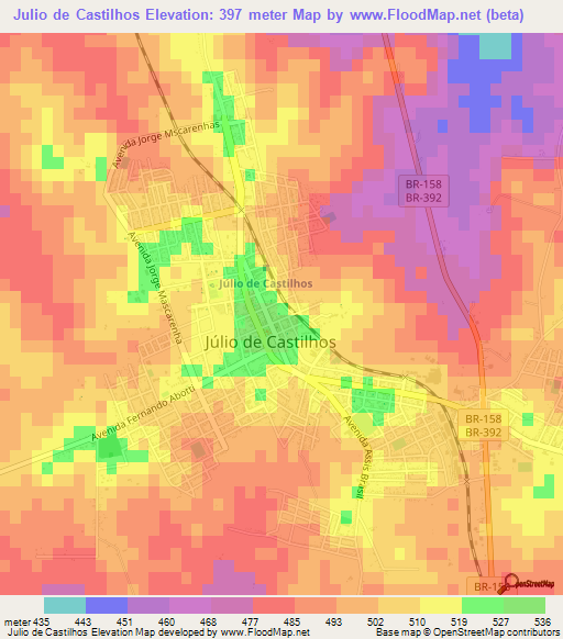 Julio de Castilhos,Brazil Elevation Map