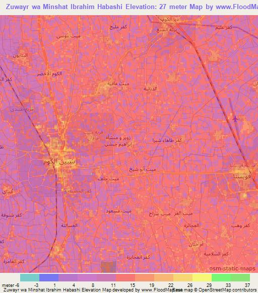 Zuwayr wa Minshat Ibrahim Habashi,Egypt Elevation Map