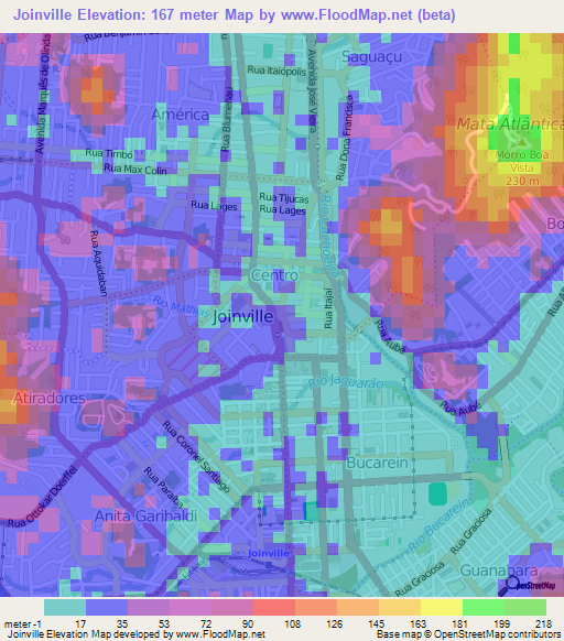 Joinville,Brazil Elevation Map