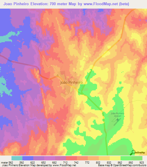 Joao Pinheiro,Brazil Elevation Map