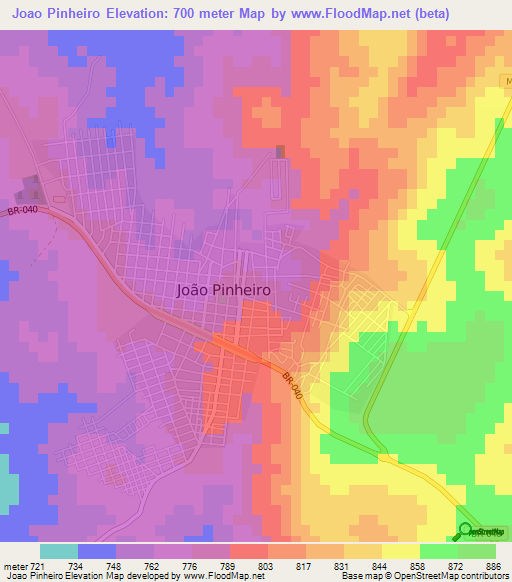 Joao Pinheiro,Brazil Elevation Map