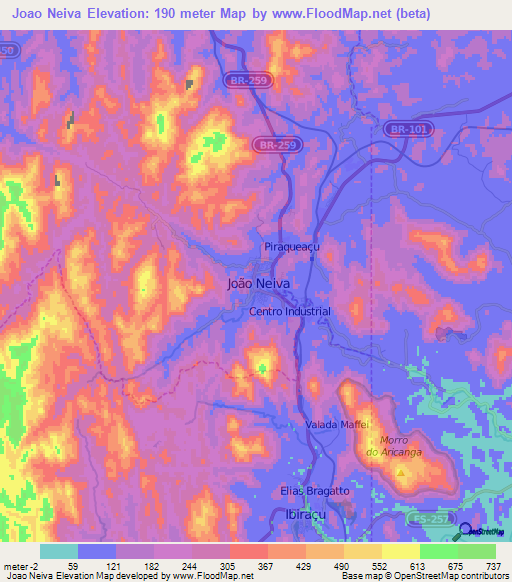 Joao Neiva,Brazil Elevation Map