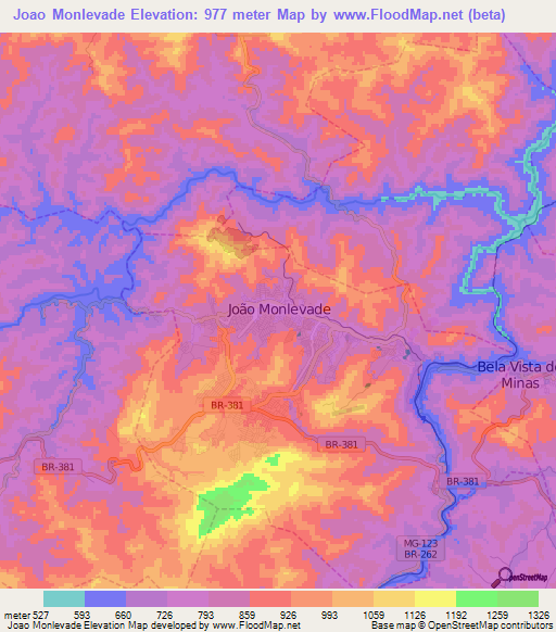 Joao Monlevade,Brazil Elevation Map