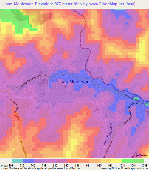 Joao Monlevade,Brazil Elevation Map