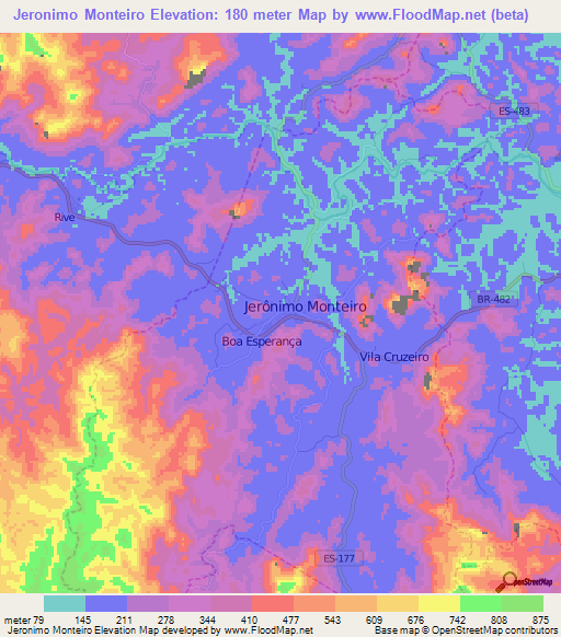 Jeronimo Monteiro,Brazil Elevation Map