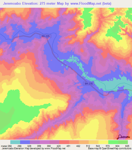 Jeremoabo,Brazil Elevation Map