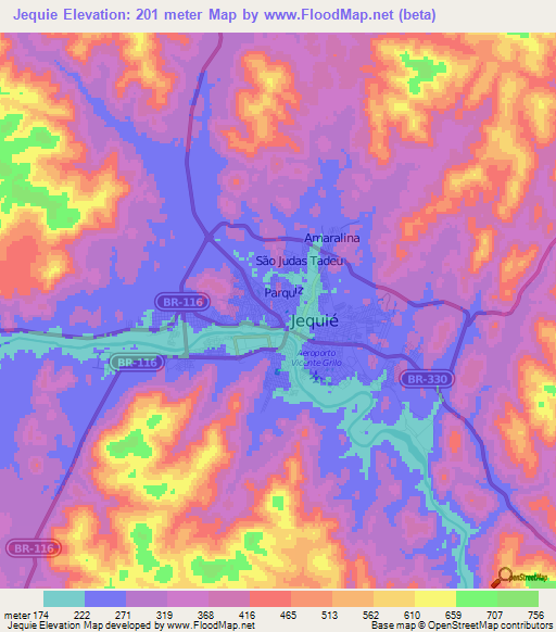 Jequie,Brazil Elevation Map