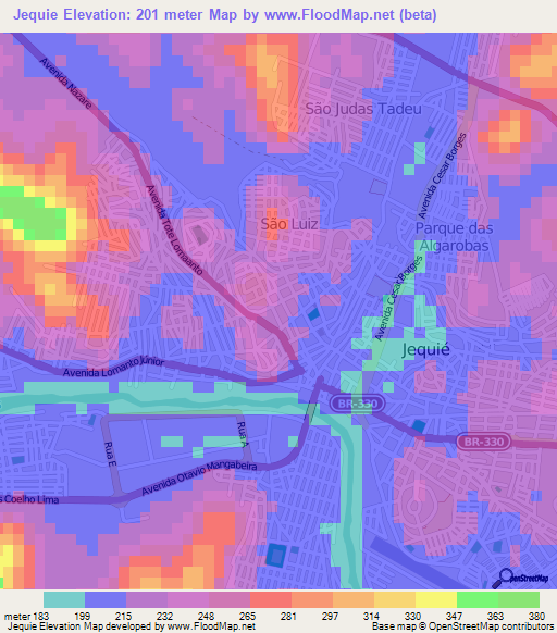 Jequie,Brazil Elevation Map