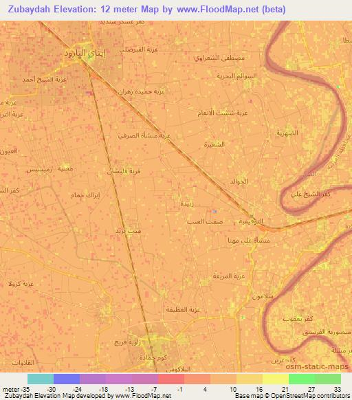 Zubaydah,Egypt Elevation Map