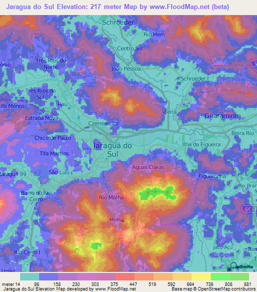 Jaragua do Sul,Brazil Elevation Map