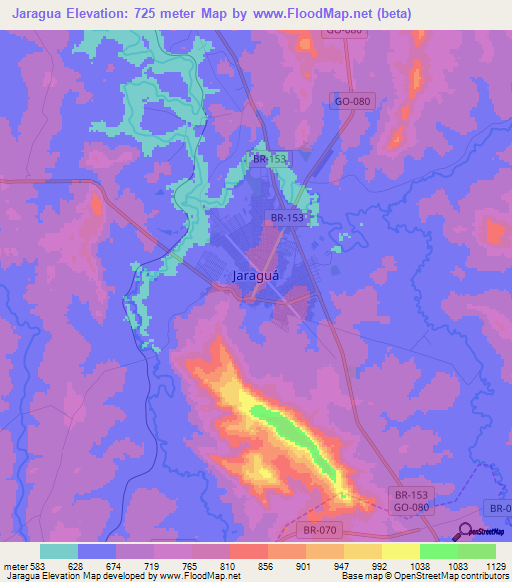 Jaragua,Brazil Elevation Map