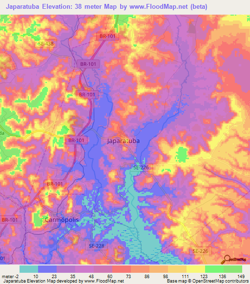 Japaratuba,Brazil Elevation Map