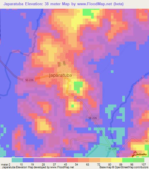 Japaratuba,Brazil Elevation Map