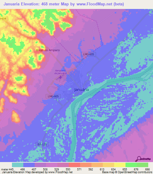 Januaria,Brazil Elevation Map