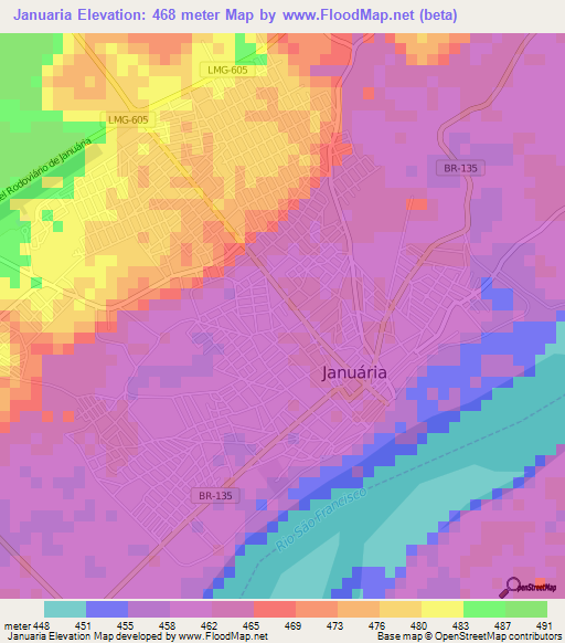 Januaria,Brazil Elevation Map