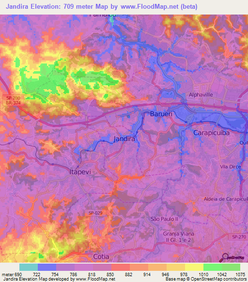 Jandira,Brazil Elevation Map