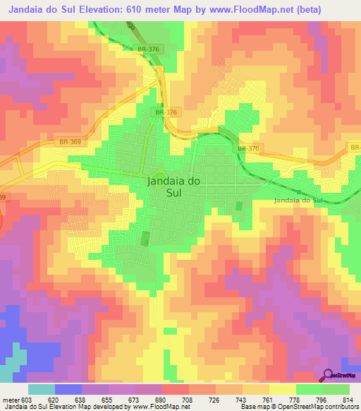 Jandaia do Sul,Brazil Elevation Map