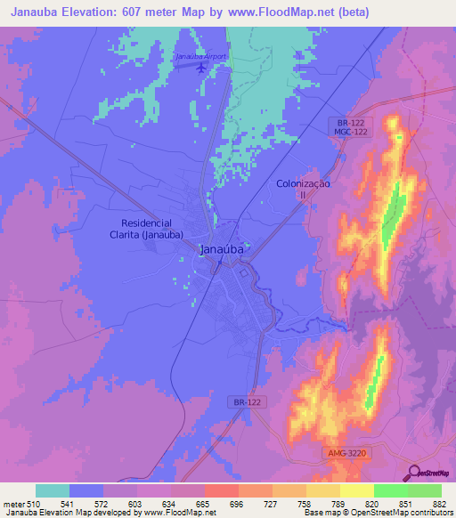 Janauba,Brazil Elevation Map