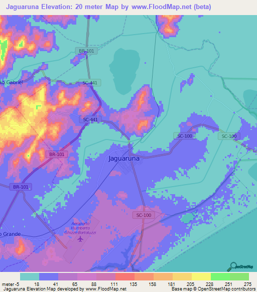 Jaguaruna,Brazil Elevation Map