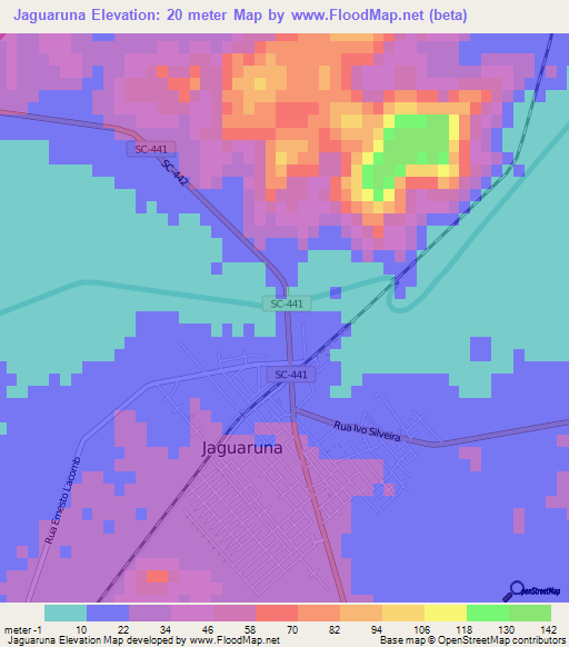 Jaguaruna,Brazil Elevation Map