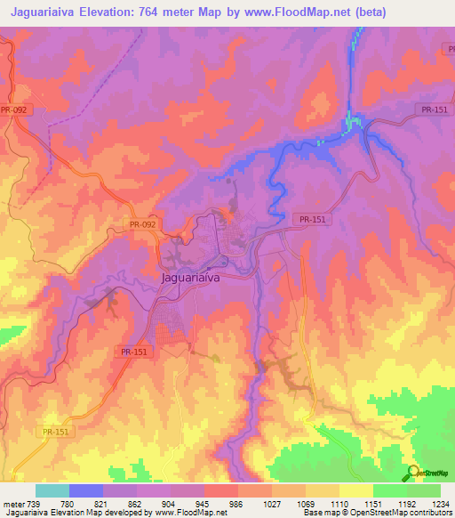 Jaguariaiva,Brazil Elevation Map