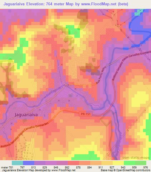 Jaguariaiva,Brazil Elevation Map