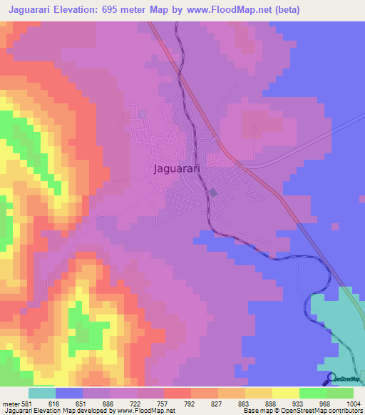 Jaguarari,Brazil Elevation Map