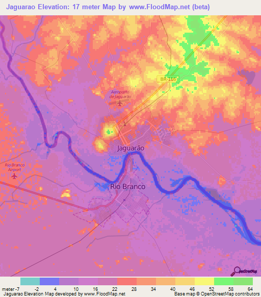 Jaguarao,Brazil Elevation Map