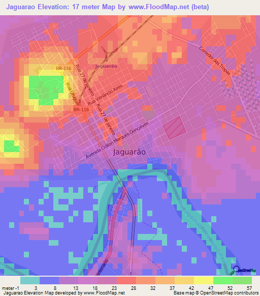 Jaguarao,Brazil Elevation Map