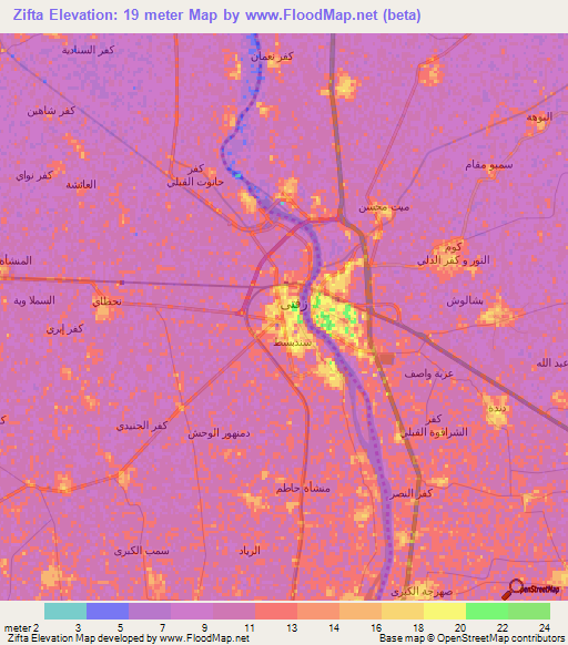 Zifta,Egypt Elevation Map