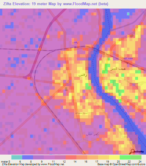 Zifta,Egypt Elevation Map