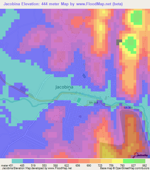 Jacobina,Brazil Elevation Map