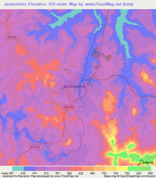 Jacarezinho,Brazil Elevation Map