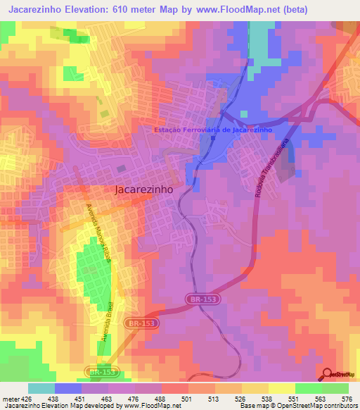 Jacarezinho,Brazil Elevation Map