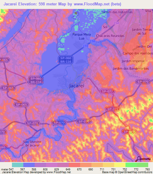 Jacarei,Brazil Elevation Map