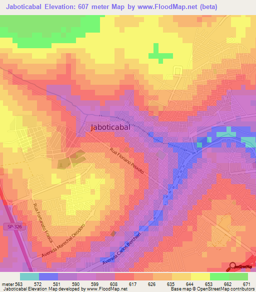 Jaboticabal,Brazil Elevation Map