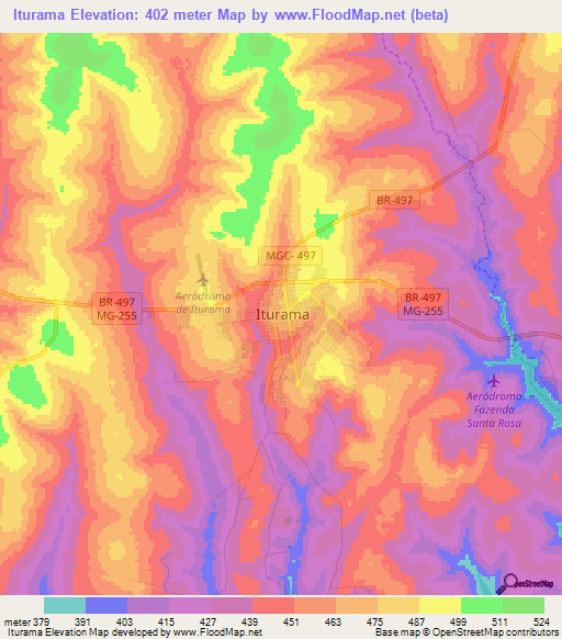 Iturama,Brazil Elevation Map