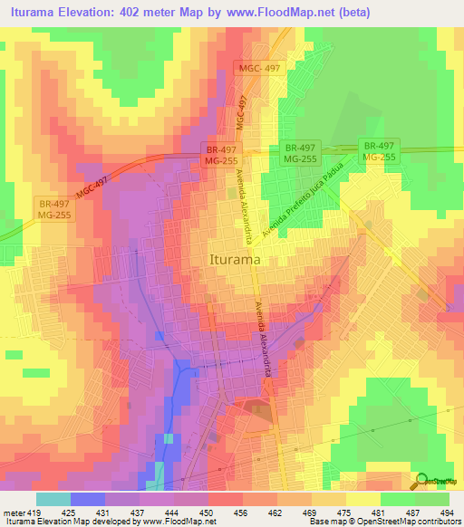 Iturama,Brazil Elevation Map