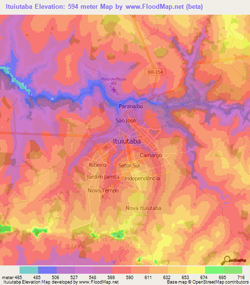 Ituiutaba,Brazil Elevation Map