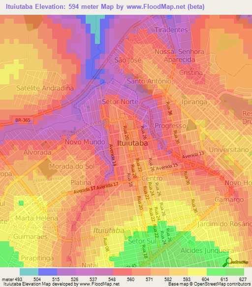 Ituiutaba,Brazil Elevation Map