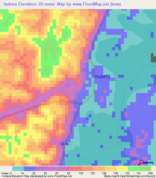 Itubera,Brazil Elevation Map