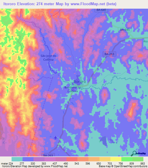 Itororo,Brazil Elevation Map