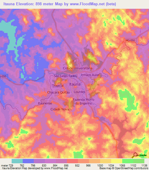 Itauna,Brazil Elevation Map