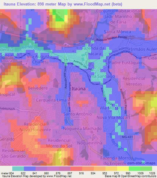 Itauna,Brazil Elevation Map