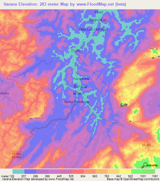 Itarana,Brazil Elevation Map